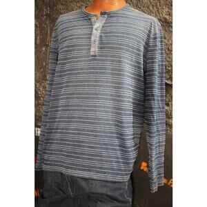 Lucky Brand Men’s Long Sleeve Henley Shirt L True Indigo Blue Stripe – Soft Knit